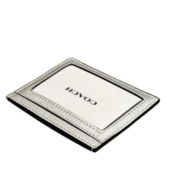 COACH Slim Id Card Case Wallet In Silver Metallic W/ Puffy Diamond Quilting NEW - Picture 6 of 7